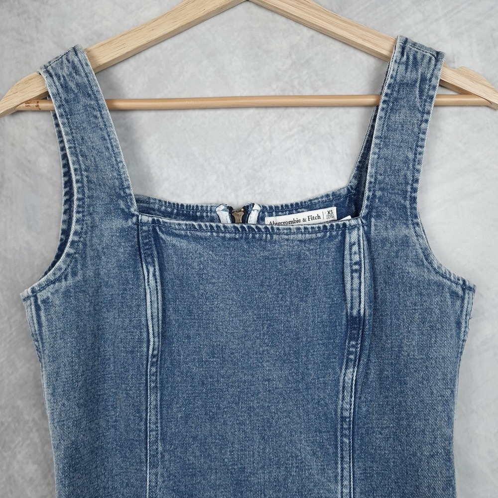 Abercrombie & Fitch Dress Womens XS Blue Denim Colomn Bodycon Midi Square Neck - Picture 3 of 16